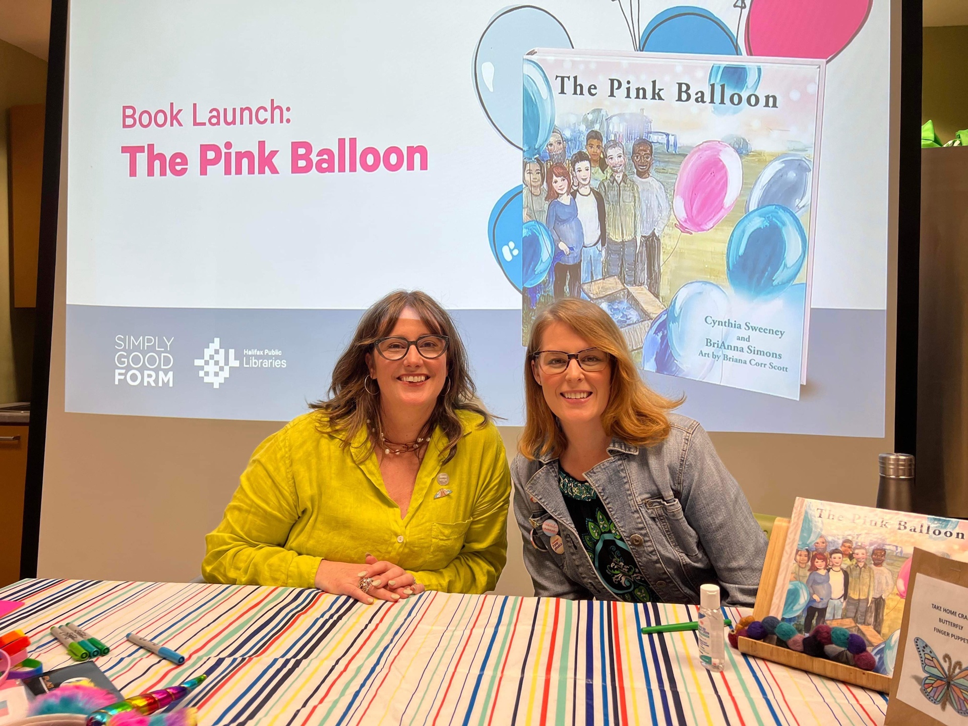 Author Cynthia Sweeney and Co-Author BriAnna Simons at The Pink Balloon celebration at Keshen Goodman Library