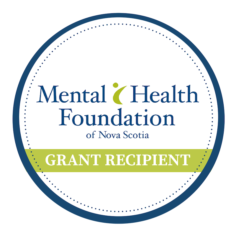 Circle-shaped Logo reads Proud Grant Recipient of Mental Health Foundation Nova Scotia